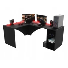 Corner computer table left with candle holder, black